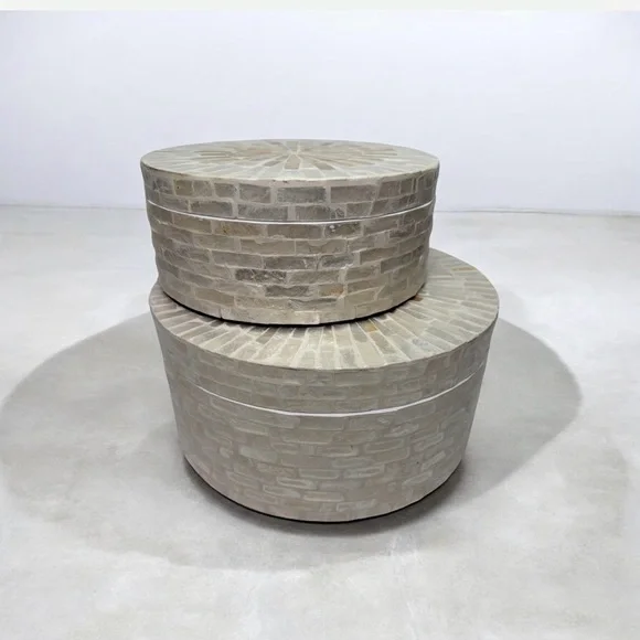 Mother Of the pearl Round Box, Handmade Mother Of Pearl Storage Box, Decor Box